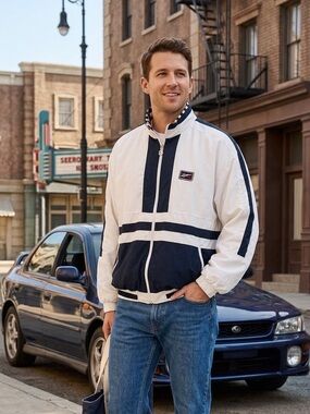 VTG 90s Reebok Track Jacket Men XL Vector Full Zip Colorblock Windbreaker Navy